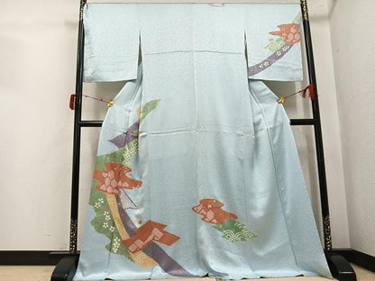 平和屋着物●訪問着　駒刺繍　絞り　吉祥花文　金彩　正絹　逸品　AABJ6205ph