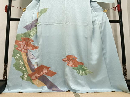 平和屋着物●訪問着　駒刺繍　絞り　吉祥花文　金彩　正絹　逸品　AABJ6205ph