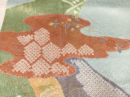 平和屋着物●訪問着　駒刺繍　絞り　吉祥花文　金彩　正絹　逸品　AABJ6205ph