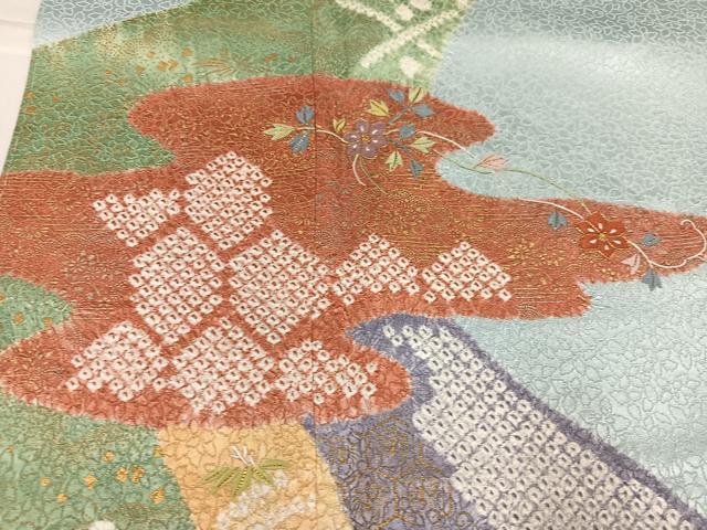 平和屋着物●訪問着　駒刺繍　絞り　吉祥花文　金彩　正絹　逸品　AABJ6205ph