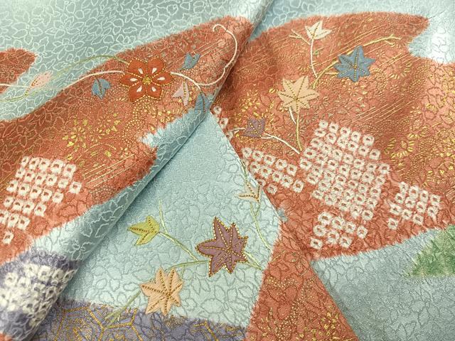 平和屋着物●訪問着　駒刺繍　絞り　吉祥花文　金彩　正絹　逸品　AABJ6205ph