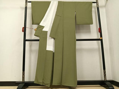 平和屋着物●上質な色無地　油色　正絹　逸品　AABJ6206ph