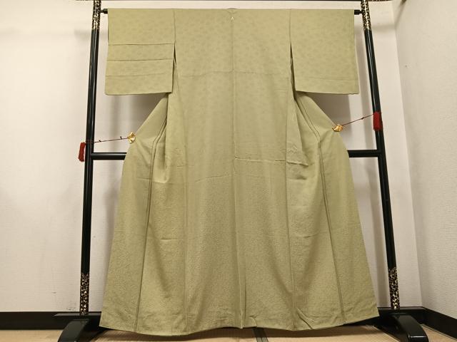平和屋着物●京都の和装業の老舗一門　千切屋治兵衞　あふち染　色無地　花唐草地紋　利休茶色　正絹　逸品　AABJ6209ph