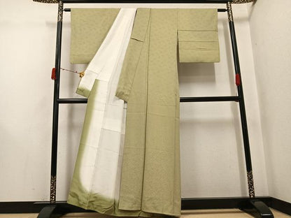 平和屋着物●京都の和装業の老舗一門　千切屋治兵衞　あふち染　色無地　花唐草地紋　利休茶色　正絹　逸品　AABJ6209ph