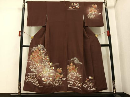 平和屋着物●訪問着　型染め　御所車草花文　暈し染め　鬼しぼ縮緬　正絹　逸品　AABJ6210ph