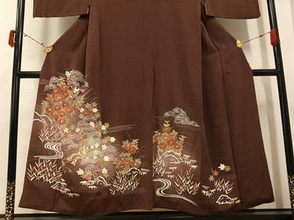平和屋着物●訪問着　型染め　御所車草花文　暈し染め　鬼しぼ縮緬　正絹　逸品　AABJ6210ph