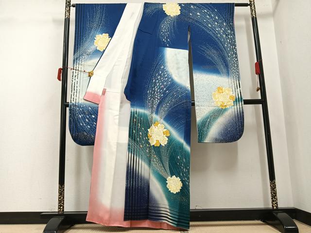 平和屋着物●Guy Laroche　ギ・ラロッシュ　振袖　舞花文　暈し染め　金銀彩　正絹　逸品　AABJ6211ph