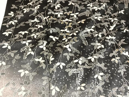 平和屋着物●訪問着　草花文　暈し染め　黒地　銀彩　正絹　逸品　AABJ6212ph