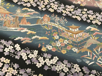 平和屋着物●本加賀友禅作家　茶谷孝志　黒留袖　松竹梅風景文　暈し染め　正絹　逸品　AABJ6214ph
