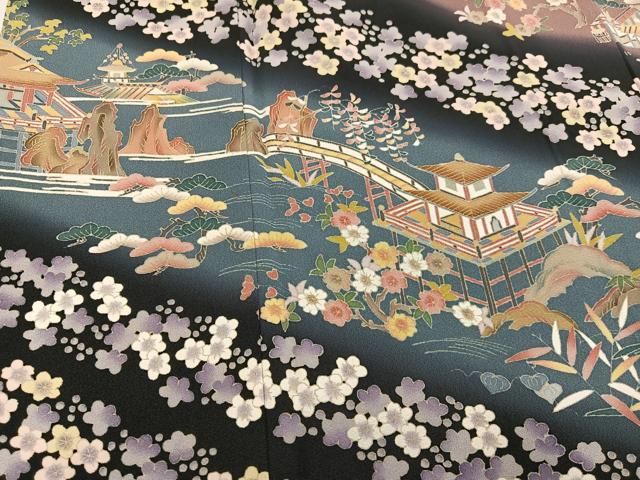 平和屋着物●本加賀友禅作家　茶谷孝志　黒留袖　松竹梅風景文　暈し染め　正絹　逸品　AABJ6214ph
