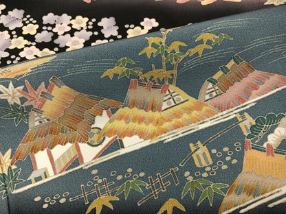 平和屋着物●本加賀友禅作家　茶谷孝志　黒留袖　松竹梅風景文　暈し染め　正絹　逸品　AABJ6214ph