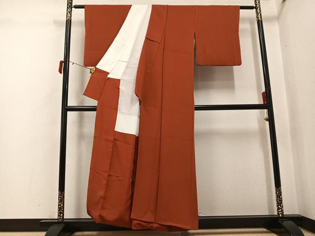 平和屋着物●上質な色無地　雀茶色　正絹　逸品　AABJ6215ph