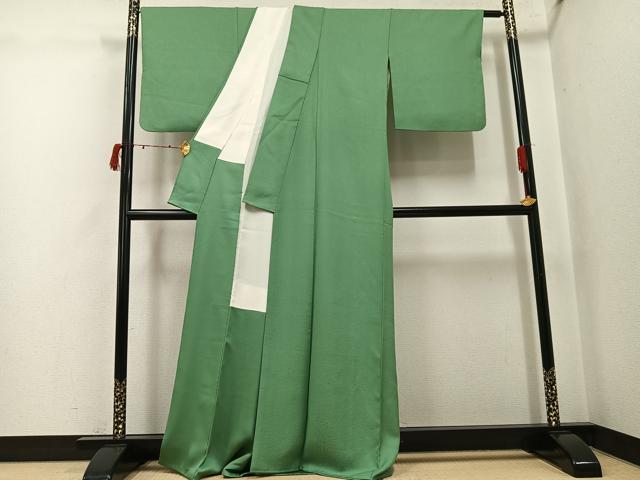 平和屋着物●本草木染作家　圓啓　色無地　花地紋　柳染色　正絹　逸品　AABJ6219ph
