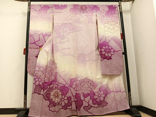 平和屋着物●豪華振袖　駒刺繍　絞り　花尽くし　正絹　逸品　AABJ6222ph