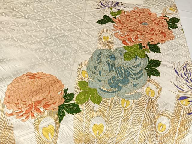 平和屋着物●豪華振袖　駒刺繍　孔雀花文　金彩　正絹　逸品　AABJ6223ph