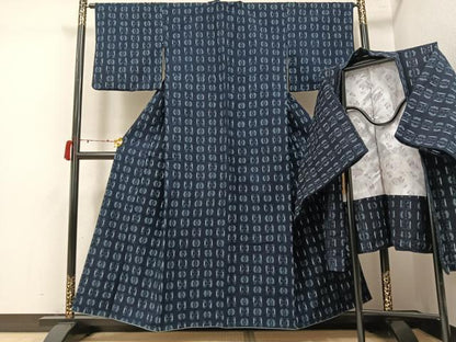 平和屋着物●久留米絣　アンサンブル　綿　逸品　AABJ6224ph