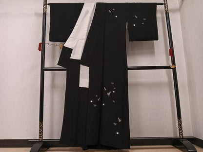 平和屋着物●訪問着　総刺繍　瓢箪　ほたる暈し　黒地　金糸　正絹　逸品　AABJ6227ph