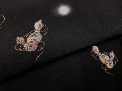平和屋着物●訪問着　総刺繍　瓢箪　ほたる暈し　黒地　金糸　正絹　逸品　AABJ6227ph