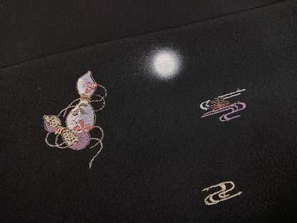 平和屋着物●訪問着　総刺繍　瓢箪　ほたる暈し　黒地　金糸　正絹　逸品　AABJ6227ph