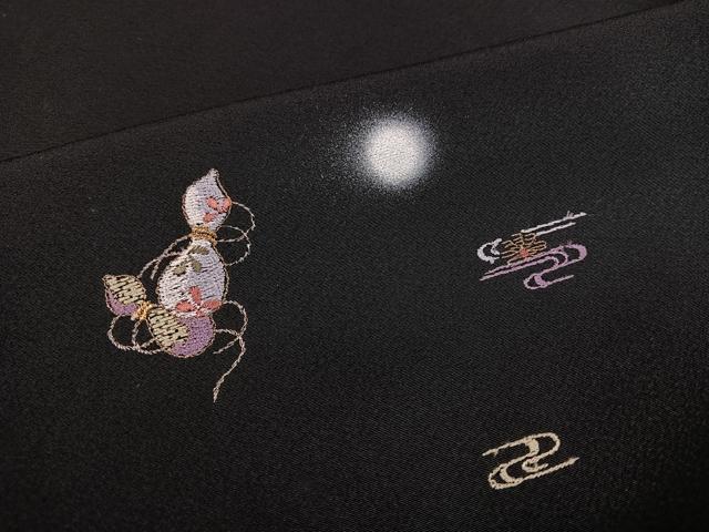 平和屋着物●訪問着　総刺繍　瓢箪　ほたる暈し　黒地　金糸　正絹　逸品　AABJ6227ph