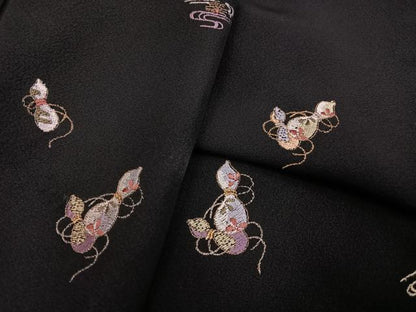 平和屋着物●訪問着　総刺繍　瓢箪　ほたる暈し　黒地　金糸　正絹　逸品　AABJ6227ph