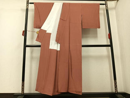 平和屋着物●本草木染作家　瑞鳳　色無地　土器色　正絹　逸品　AABJ6228ph