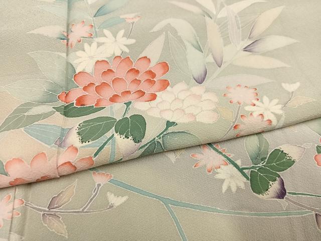 平和屋着物●訪問着　友禅　作家物　枝花文　暈し染め　正絹　逸品　AABJ6232ph