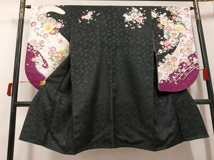 平和屋着物●小振袖　二尺袖　雪輪花文　金彩　洗える着物　AABJ6233ph