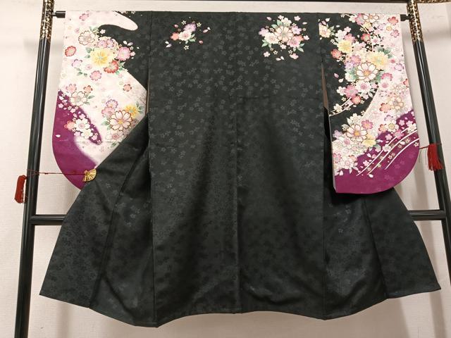 平和屋着物●小振袖　二尺袖　雪輪花文　金彩　洗える着物　AABJ6233ph