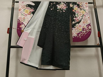 平和屋着物●小振袖　二尺袖　雪輪花文　金彩　洗える着物　AABJ6233ph