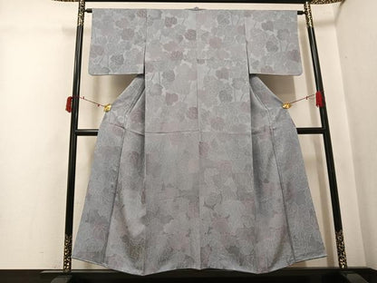 平和屋着物●上質な小紋　地紋起こし　草花文　正絹　逸品　AABJ6237ph