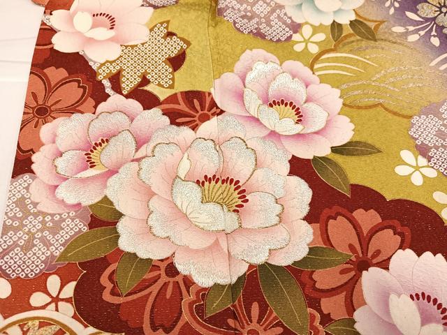 平和屋着物●豪華振袖　刺繍　草花文　暈し染め　金銀彩　銀通し地　正絹　逸品　AABJ6240ph