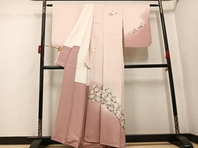平和屋着物●訪問着　刺繍　薔薇　バラ　暈し染め　正絹　逸品　AABJ6242ph