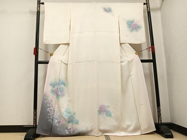 平和屋着物●訪問着　作家物　紫陽花　蝶　暈し染め　正絹　逸品　AABJ6243ph