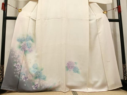 平和屋着物●訪問着　作家物　紫陽花　蝶　暈し染め　正絹　逸品　AABJ6243ph