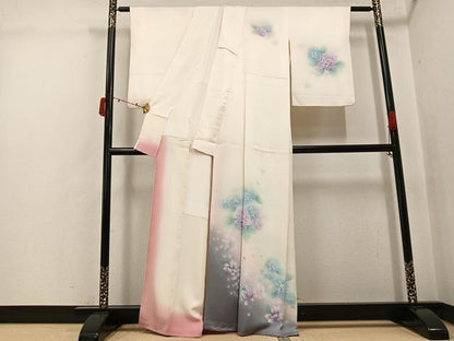 平和屋着物●訪問着　作家物　紫陽花　蝶　暈し染め　正絹　逸品　AABJ6243ph