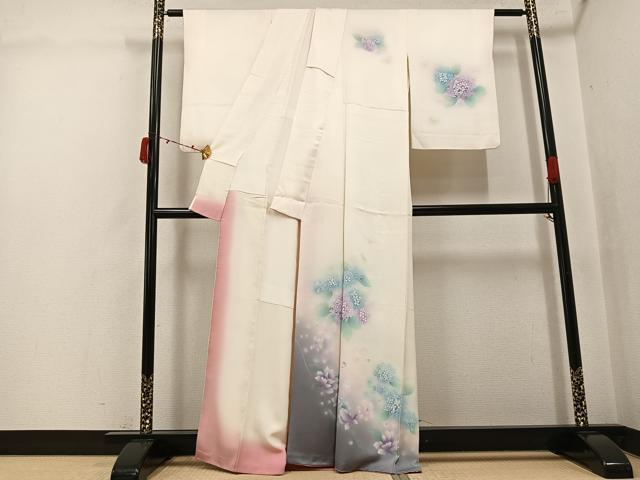 平和屋着物●訪問着　作家物　紫陽花　蝶　暈し染め　正絹　逸品　AABJ6243ph