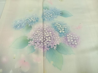 平和屋着物●訪問着　作家物　紫陽花　蝶　暈し染め　正絹　逸品　AABJ6243ph