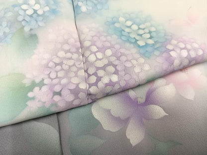 平和屋着物●訪問着　作家物　紫陽花　蝶　暈し染め　正絹　逸品　AABJ6243ph