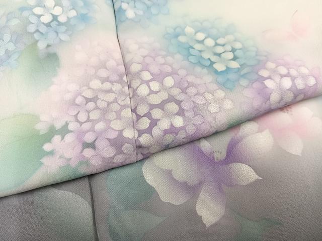 平和屋着物●訪問着　作家物　紫陽花　蝶　暈し染め　正絹　逸品　AABJ6243ph