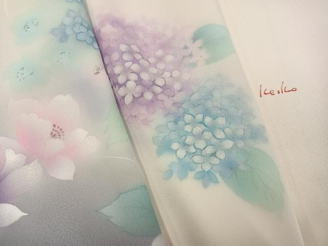 平和屋着物●訪問着　作家物　紫陽花　蝶　暈し染め　正絹　逸品　AABJ6243ph