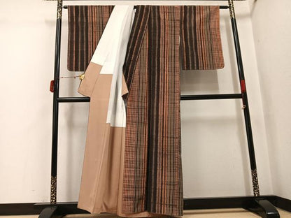 平和屋着物●上質な紬　絞り　間道　正絹　逸品　未使用　AABJ6244ph
