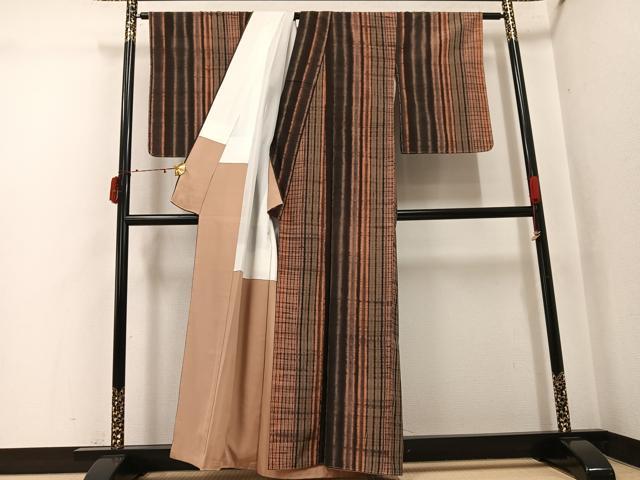 平和屋着物●上質な紬　絞り　間道　正絹　逸品　未使用　AABJ6244ph