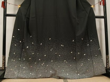 平和屋着物●訪問着　夜桜　たたき染め　黒地　銀彩　正絹　逸品　未使用　AABJ6246ph