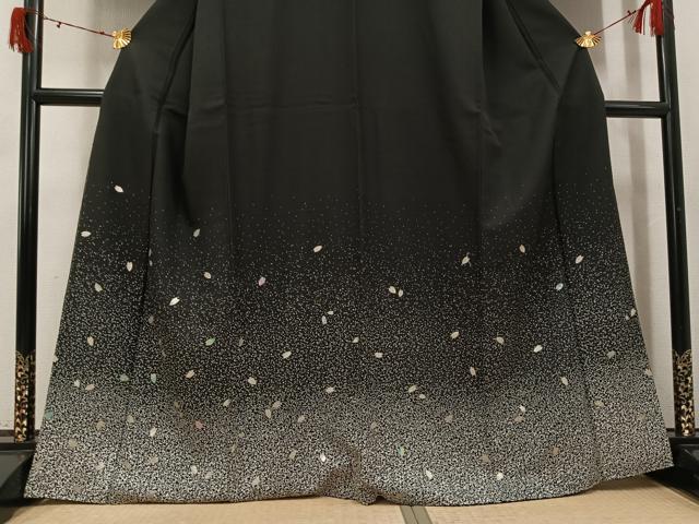 平和屋着物●訪問着　夜桜　たたき染め　黒地　銀彩　正絹　逸品　未使用　AABJ6246ph