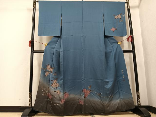 平和屋着物●染色作家　草野一騎　訪問着　紫陽花　暈し染め　金彩　正絹　逸品　AABJ6247ph