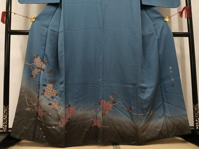 平和屋着物●染色作家　草野一騎　訪問着　紫陽花　暈し染め　金彩　正絹　逸品　AABJ6247ph