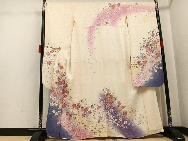平和屋着物●豪華振袖　舞花文　暈し染め　金彩　正絹　逸品　AABJ6249ph