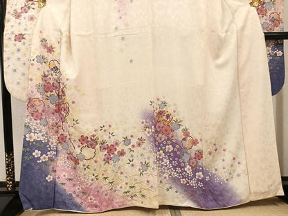 平和屋着物●豪華振袖　舞花文　暈し染め　金彩　正絹　逸品　AABJ6249ph
