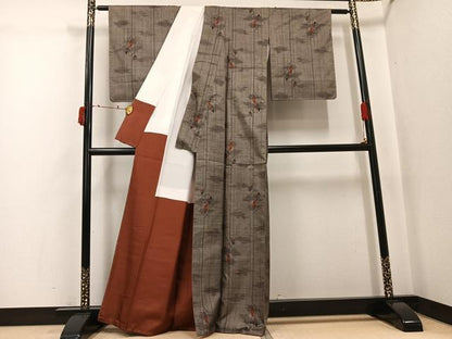 平和屋着物●本場大島紬　カタス9マルキ　草花文　正絹　逸品　未使用　AABJ6250ph